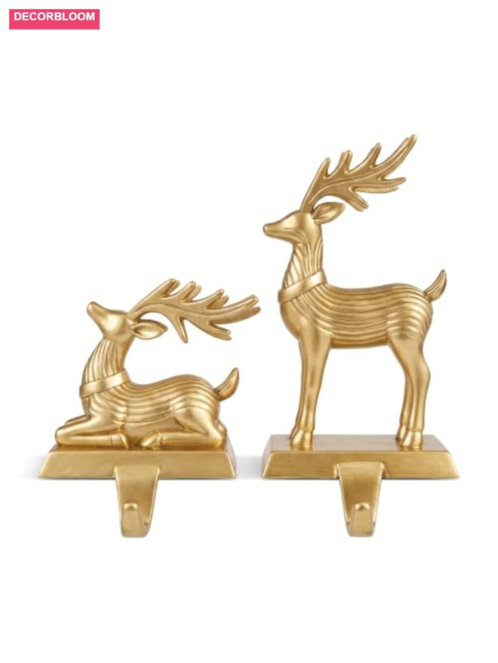 Reindeer Stocking Holders Pair Resin Mantel Hooks 10 lb Capacity